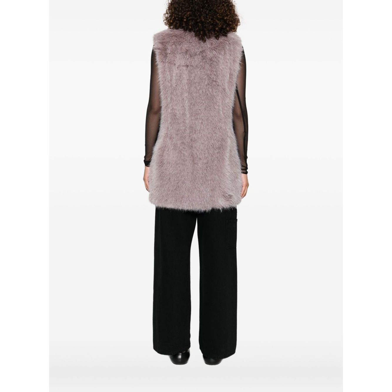 Herno Jackets Pink grey faux fur sleeveless vest with round neck and straight hem, back view