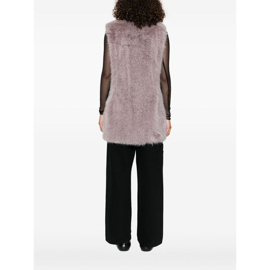 Herno Jackets Pink grey faux fur sleeveless vest with round neck and straight hem, back view