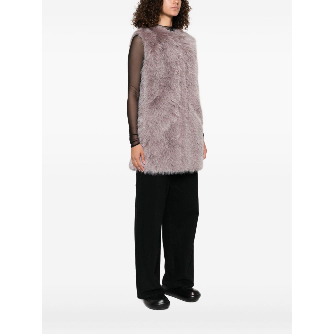 Herno Jackets Pink grey faux fur sleeveless vest with round neck and straight hem style.