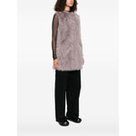 Herno Jackets Pink grey faux fur sleeveless vest with round neck and straight hem style.