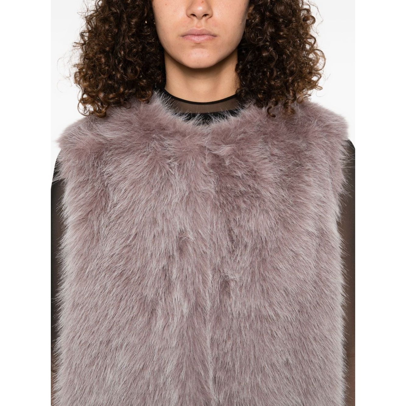 Herno Jackets Pink - grey faux fur sleeveless vest with round neck and straight hem