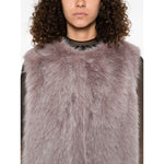 Herno Jackets Pink - grey faux fur sleeveless vest with round neck and straight hem
