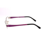 Side view of Hogan Gray Metal Frames, featuring glossy palladium gray metal with purple temple arms, size 52/18/135 mm for women.