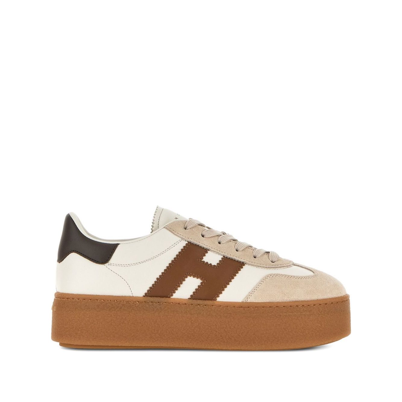 Hogan Pre Hogan Cool Sneakers beige lace-up with round toe and branded insole, featuring leather design and brown sole.