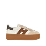 Hogan Pre Hogan Cool Sneakers beige lace-up with round toe and branded insole, featuring leather design and brown sole.