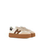 Hogan Pre Hogan Cool Sneakers with beige front lace-up, round toe, and branded insole, featuring stylish Hogan Cool leather design.