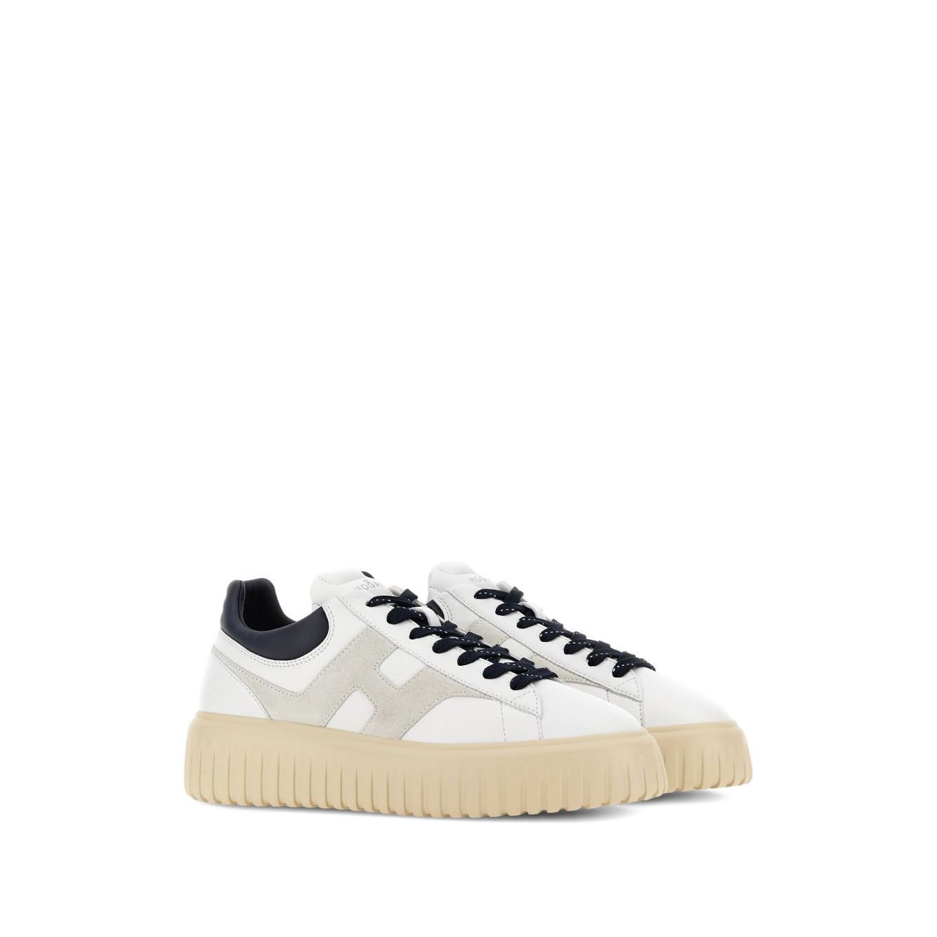 Hogan Pre Sneakers Hogan H-Stripes with white leather, lace-up front, and rubber sole featuring logo patch and branded insole.