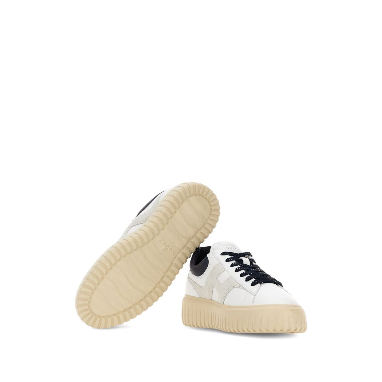 Hogan Pre Sneakers Hogan H-Stripes in white leather with front lace-up, side logo patch, branded insole, and rubber sole, featuring H-Stripes.