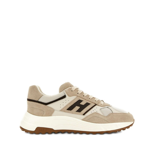 Hogan Pre Sneakers Hogan Hi-Fi light beige leather sneakers with lace-up fastening, memory foam insole, and perforated detailing.