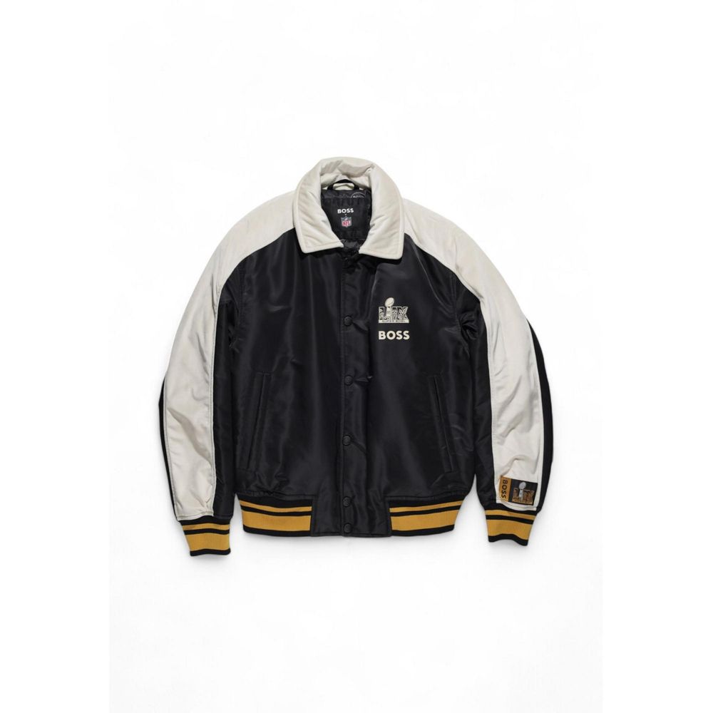 Hugo Boss Black Polyamide Bomber with contrasting sleeves and ribbed cuffs, showcasing urban sophistication and sporty style.