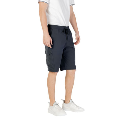 Hugo Boss Blue Polyester Bermuda Shorts with elastic waistband and side pockets, ideal for casual summer outings.