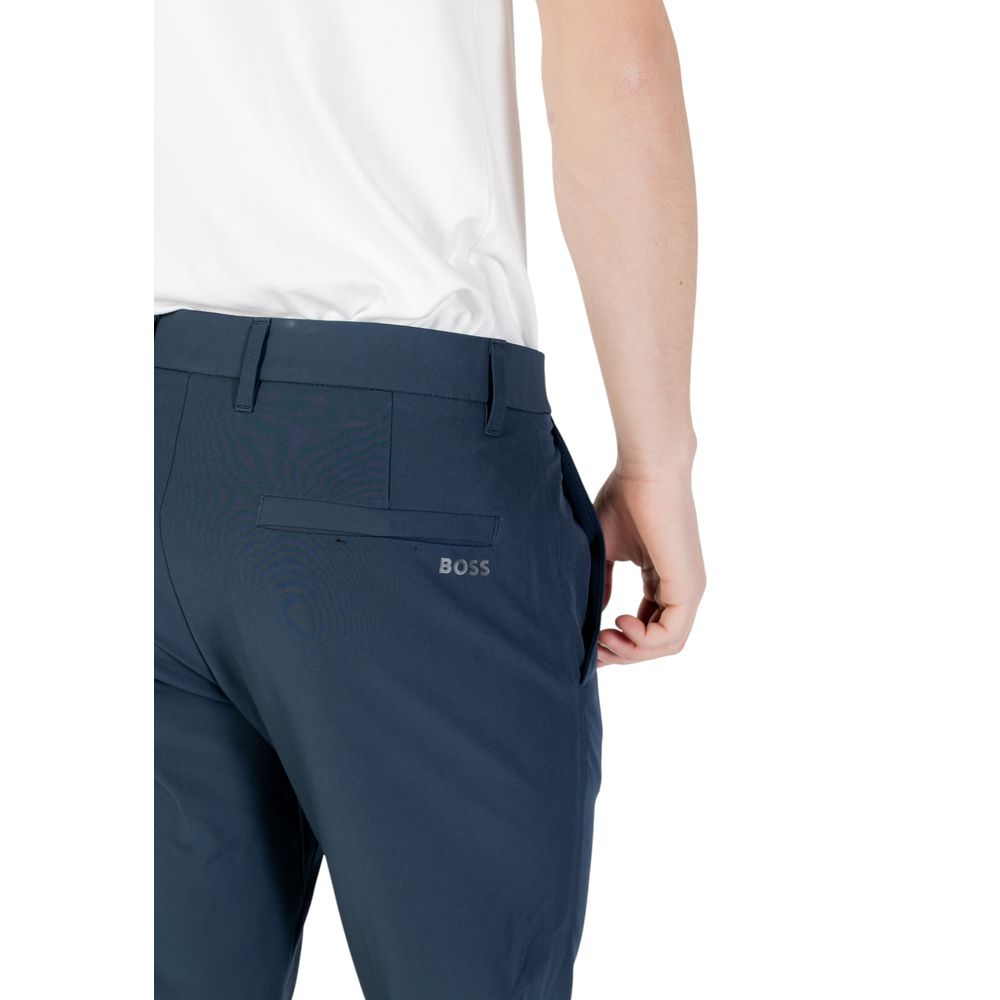 Back view of Hugo Boss Blue Polyester Skinny Pants showing modern design and tailored fit.