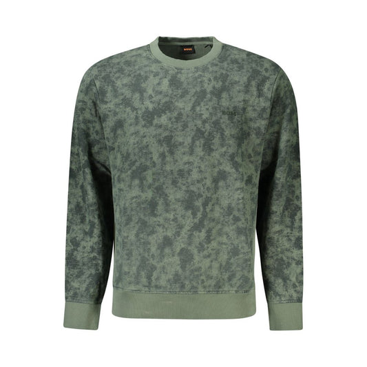 Hugo Boss Green Cotton Men Sweater with iconic embroidery, brushed cotton for comfort, and contrasting accents for a bold look.