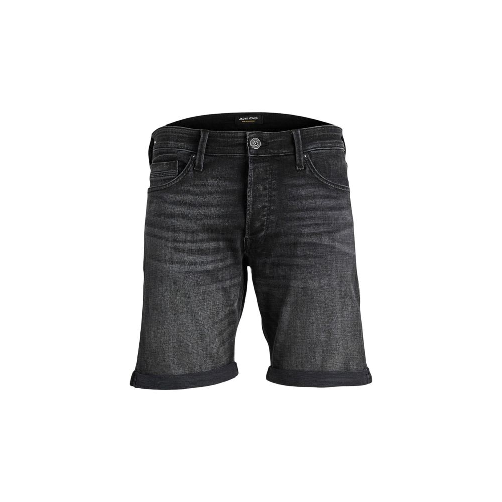 Jack Jones Black Cotton Bermuda Shorts for men, casual contemporary style, high-quality blend, comfortable and stretchy fit.