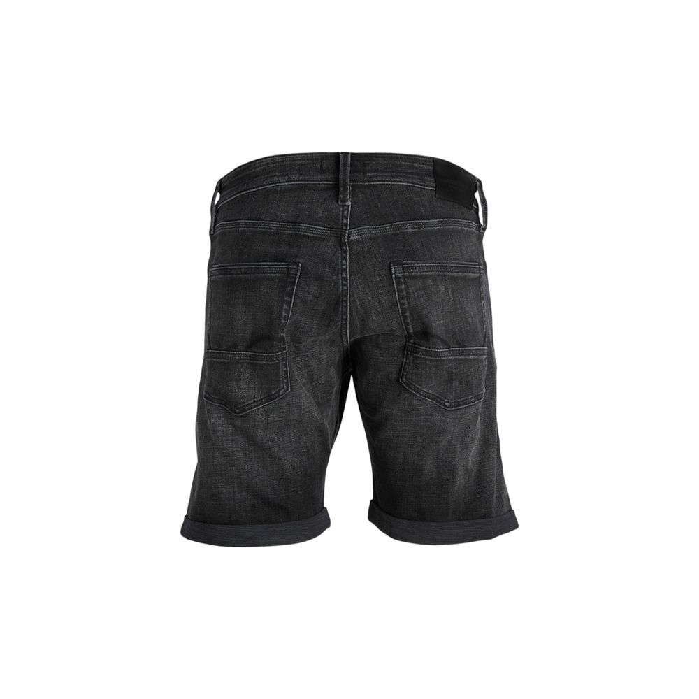 Back view of Jack Jones Black Cotton Bermuda Shorts showcasing pockets and casual style.