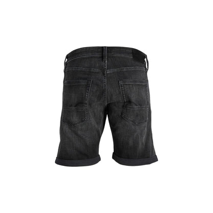 Back view of Jack Jones Black Cotton Bermuda Shorts showcasing pockets and casual style.