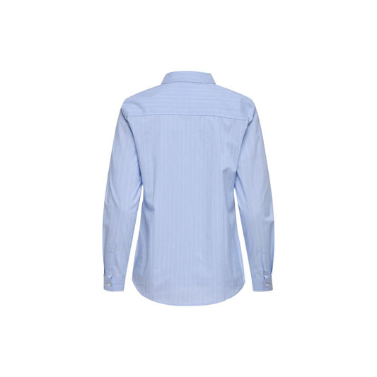 Back view of Jacqueline De Yong Blue Cotton Shirt, long-sleeve, perfect for women’s casual or work attire.