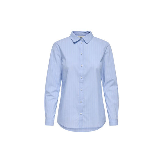 Jacqueline De Yong Blue Cotton Shirt with long sleeves and elegant design, suitable for work or casual outings, made from comfort blend fabric.