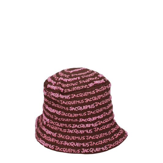 Jacquemus Brown Cotton Bucket Hat featuring logo and beaded details in pink, casual style, 100% cotton, MPN 235AC4515035850.