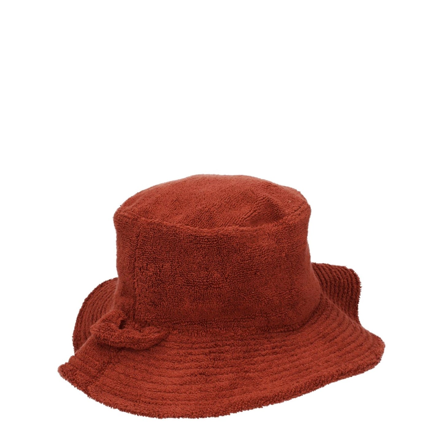 Jacquemus Brown Cotton Bucket Hat with pink logo and beaded details, 100% cotton, casual style, MPN 235AC4515035850.