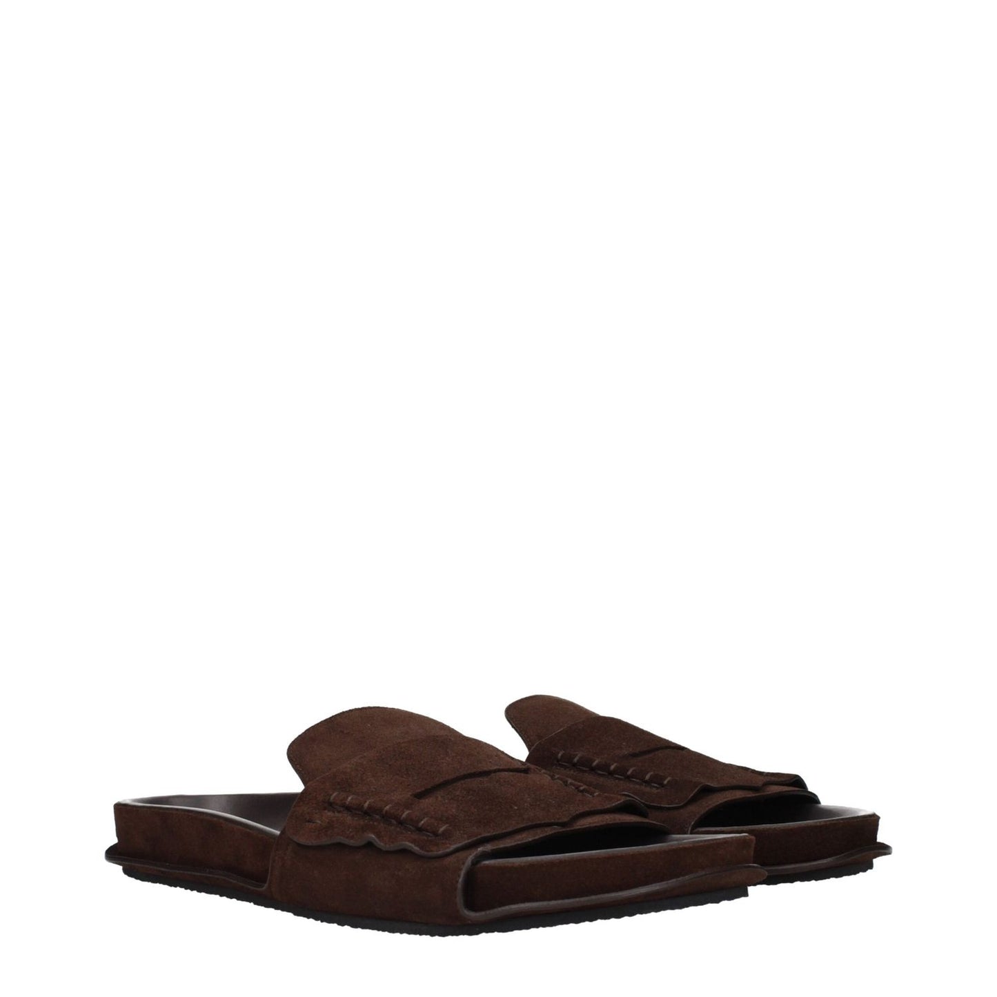 Jacquemus Brown Leather Slippers, suede design, MPN 255FO1724354880, code F84881. Luxury slippers and clogs. Elegant footwear.