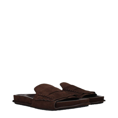 Jacquemus Brown Leather Slippers, suede design, MPN 255FO1724354880, code F84881. Luxury slippers and clogs. Elegant footwear.