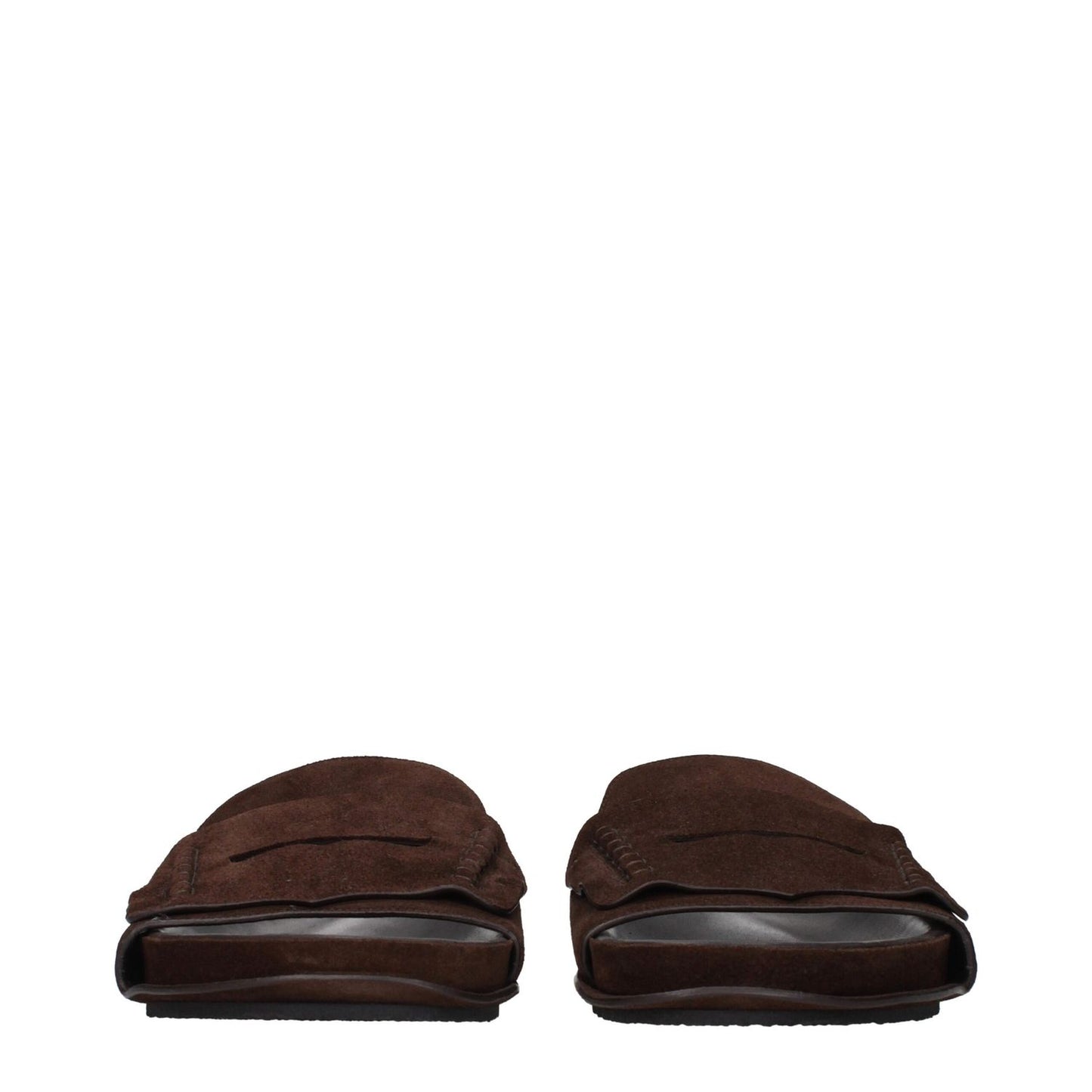 Jacquemus Brown Leather Slippers, MPN 255FO1724354880, suede in brown, front view.