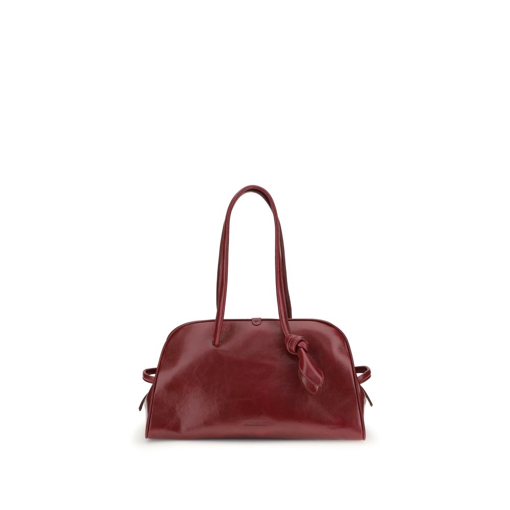 Jacquemus Red Calf Leather Bos Taurus Shoulder Bag with knotted detail and embossed logo.