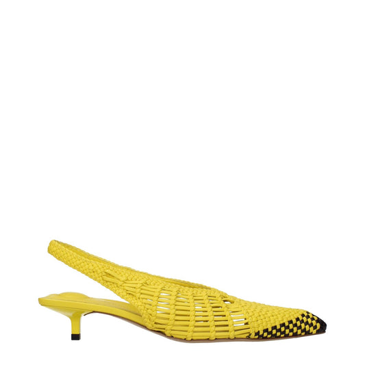 Jacquemus Yellow Leather Sandals in woven design, side view showing unique craftsmanship and contemporary style.