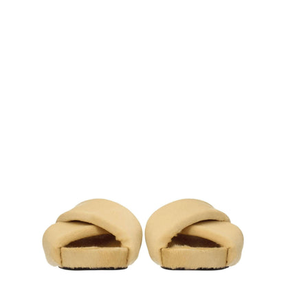Jil Sander Beige Horsehair Slippers featuring pony skin, leather sole, open toe, low flat heel, vintage effect, and champagne color accents.