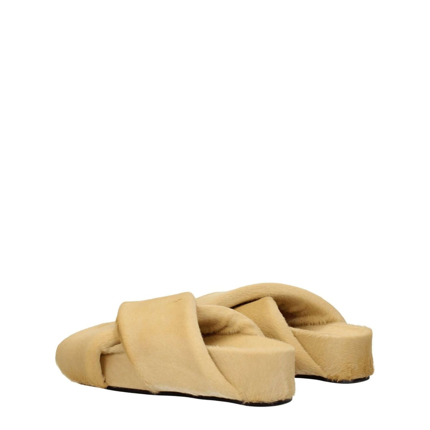 Jil Sander Beige Horsehair Slippers, casual open-toe design with leather sole, vintage effect, low heel, pony skin material.