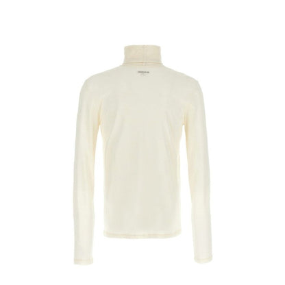 Back view of Jil Sander White Polyester Turtleneck with high neck and logo, long sleeves, size L/Regular fit.