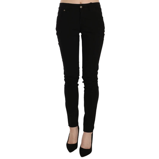 John Galliano Black Mid Waist Slim Fit Skinny Denim Casual Pants Jeans