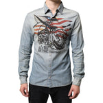 John Galliano Light Blue Printed Cotton Denim Long Sleeves Shirt TSH87125-38