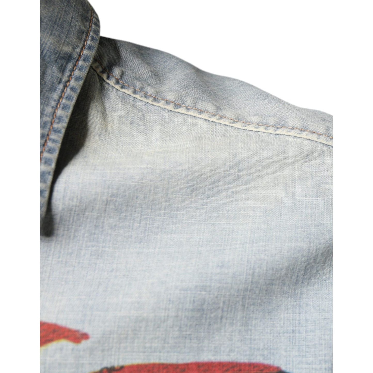 John Galliano Light Blue Printed Cotton Denim Long Sleeves Shirt TSH87125-38