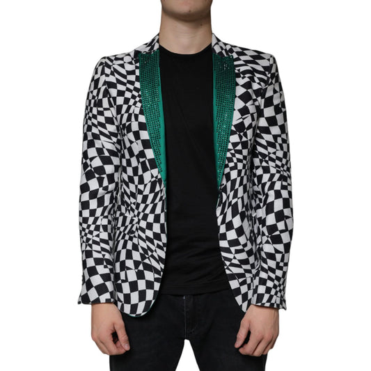 John Richmond Black White Checkered Crystal Single Breasted Blazer JKT41236-48