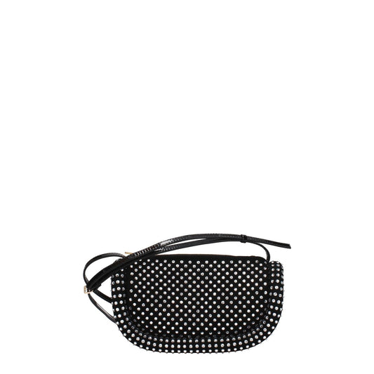 Jw Anderson Black Leather Crossbody Bags with rhinestones, casual style, small size, gold details, and zip closure.