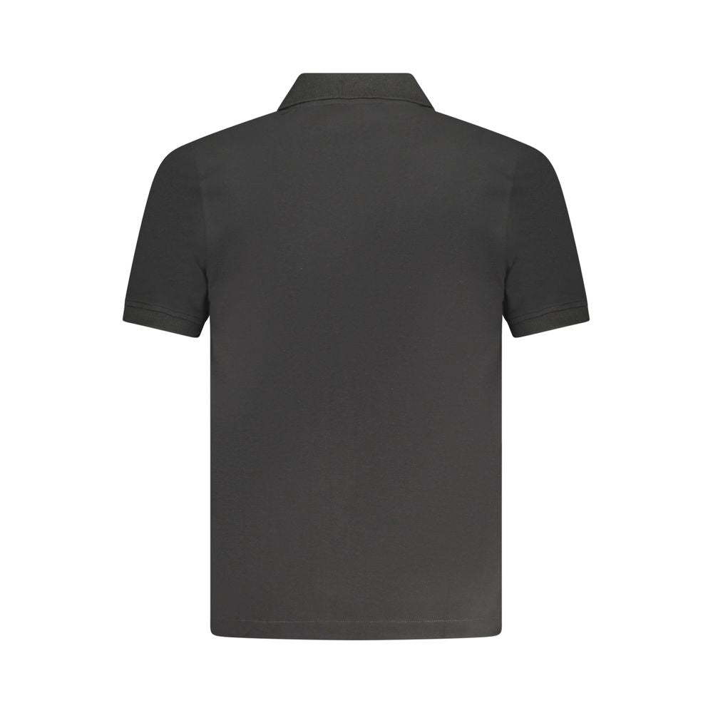 K-WAY Black Cotton Polo Shirt back view, short sleeve with 2 buttons and logo application.