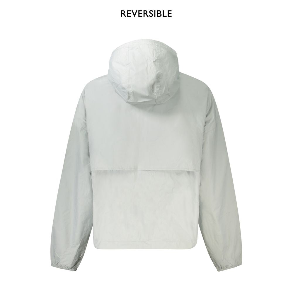 Back view of K-WAY Gray Nylon Women Jacket showing reversible feature with hood and long sleeves.