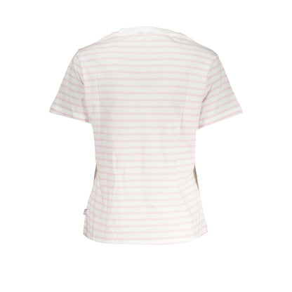 Back view of K-WAY White Cotton Women T-Shirt featuring sleek short sleeves and a minimalistic design with subtle stripes.