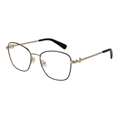Alt Tag: LONGCHAMP MOD. LO2133 52720 elegant lady's eyeglasses, gold frame with black accents, highlighting sophisticated style.
