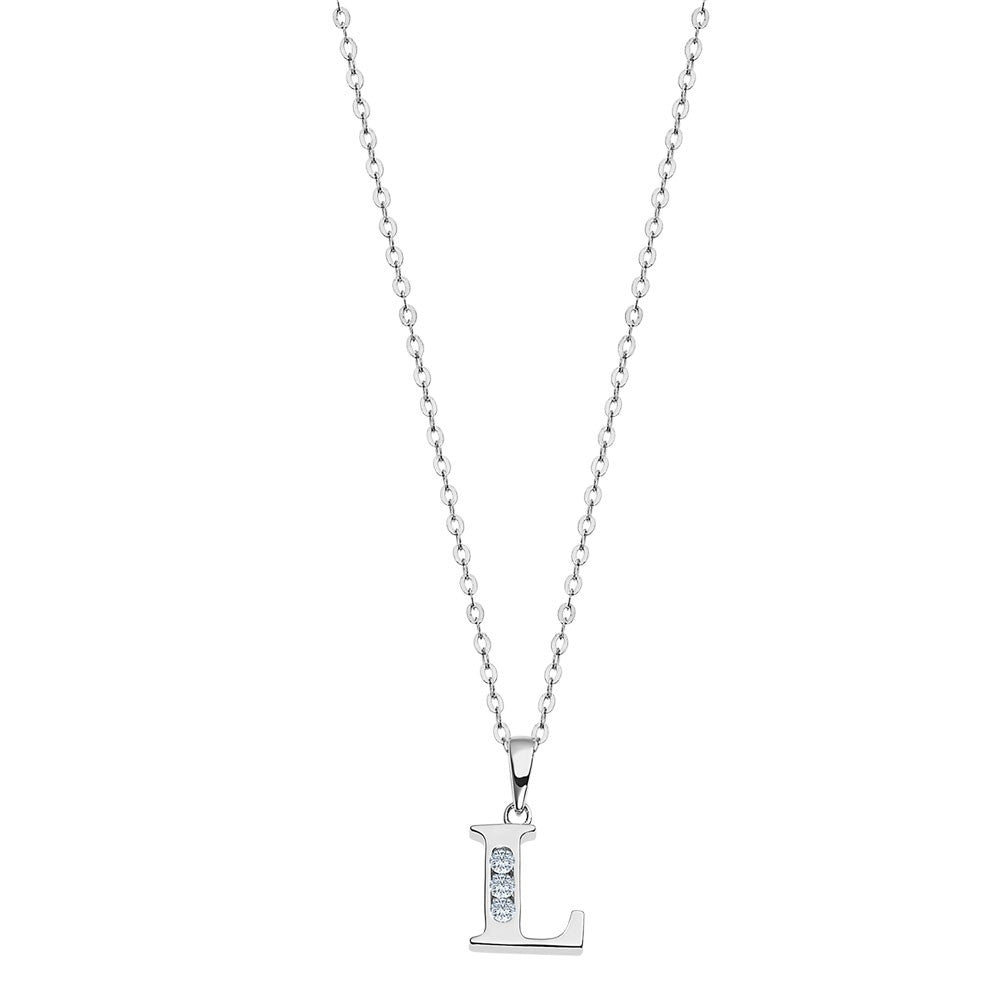 Elegant silver necklace with initial 'L' pendant from LOTUS JEWELS JEWELRY Mod. LP3054-1/L, showcasing minimalist style.