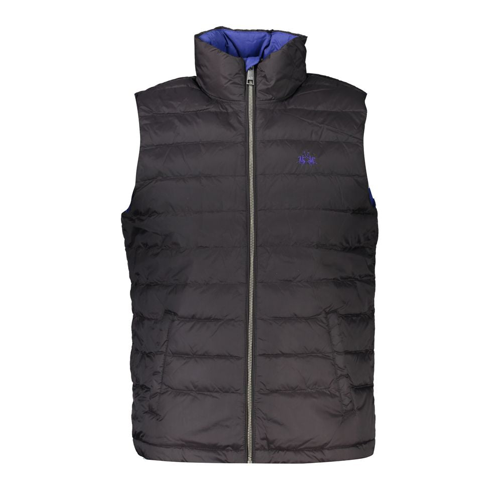 La Martina Black Polyamide Jacket, sleeveless, 100g, with embroidery, zip, logo, 2 external and 2 internal pockets.