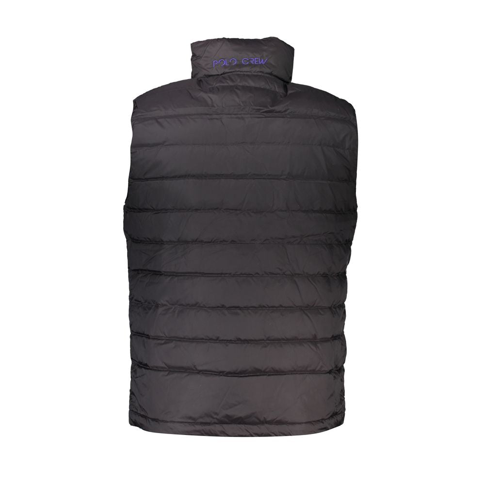 Back view of La Martina Black Polyamide Jacket, sleeveless with embroidery and logo, featuring two external and internal pockets.