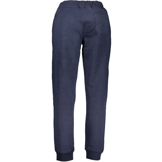 La Martina Blue Cotton Pant with elastic waist and logo, sports pants, brushed finish, and lace detail.