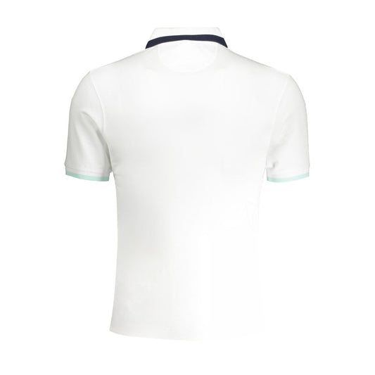 Back view of La Martina White Cotton Polo Shirt with long sleeves.