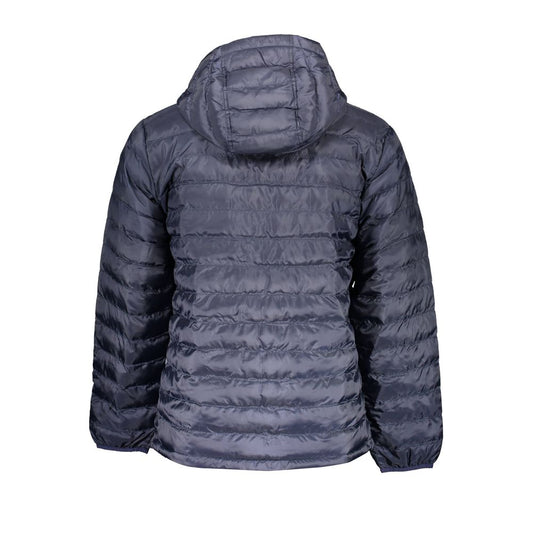 Back view of Levi's Blue Polyester Jacket with hood, two external and internal pockets, and zipper detailing.