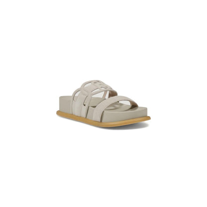 Liu Jo Gray Leather Flat Sandals, minimalist design with double strap, ideal for casual and chic summer looks.