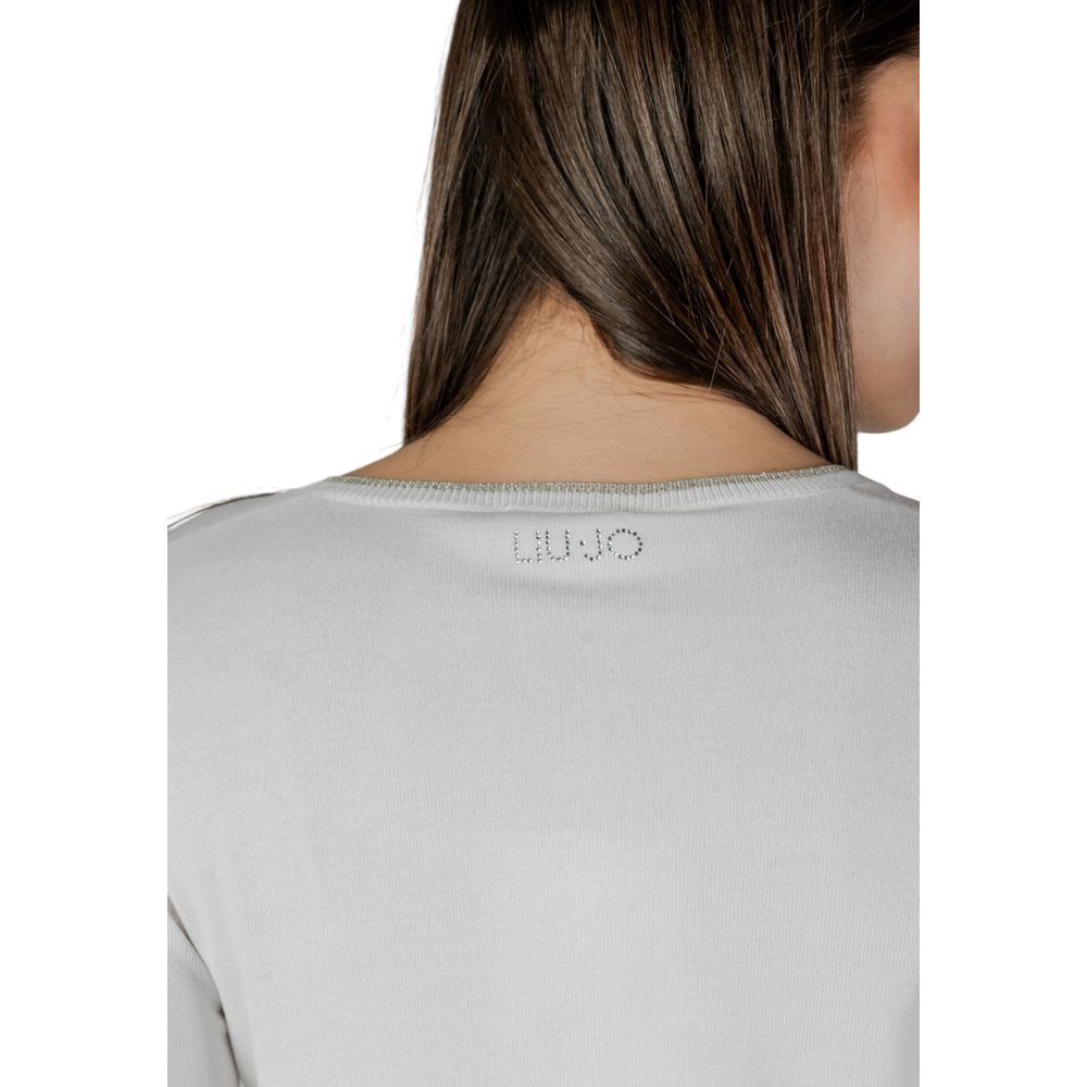 Back view of Liu Jo White Viscose Cardigan showing sparkling trim detail near the neck.