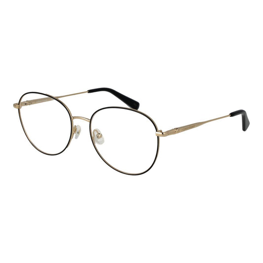 Longchamp Black Women Glasses Frame with black metal full-rim, plastic demo lenses, panto style, spring hinges; size 54-17-140.
